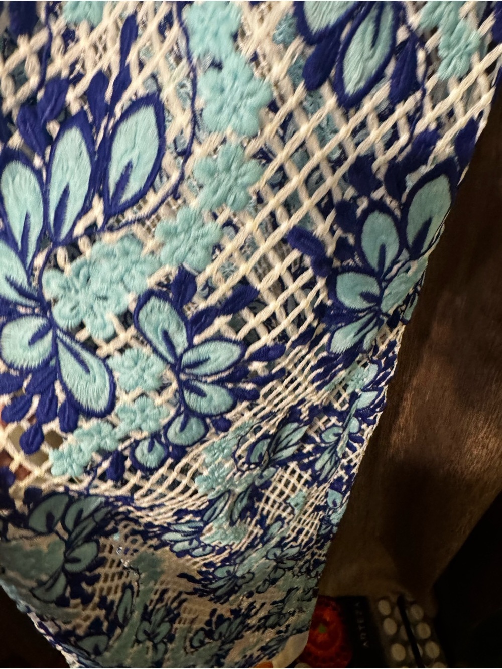 Boston Proper Guipure Crochet Duster Cardigan Blue White Embellished Women’s L - Picture 11 of 16